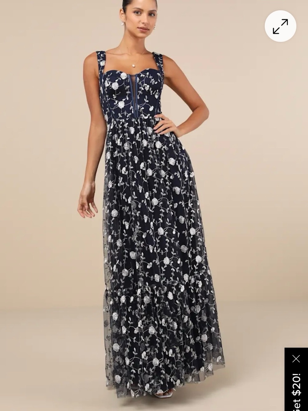 NWT!! Lulus Gala Invite Navy Blue Embroidered Tulle Bustier
Maxi Dress.  Size S